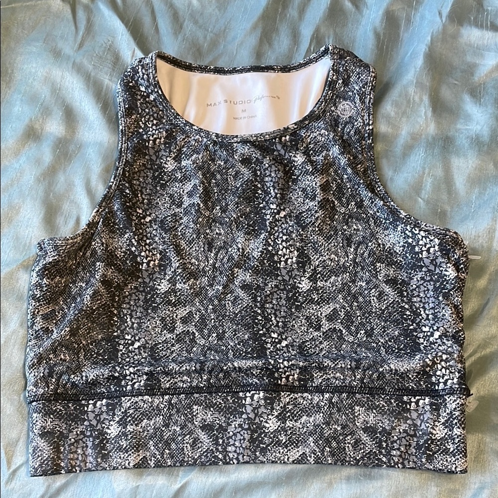 💰Max Studio Sunday Longline Snakeskin Print Black & White Sports Bra Size Medium